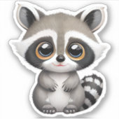 かわいいチビ（小さくかわいく書いた感じ）かわいいベビーラクーンステッカー シール (正面)