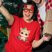 かわいいチビ（小さくかわいく書いた感じ）かわいいマンガのクリスマス猫 Tシャツ