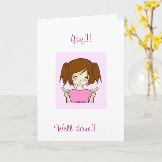 かわいいチビ（小さくかわいく書いた感じ）のよくされたお祝いカードかわいい カード (黄色い花)