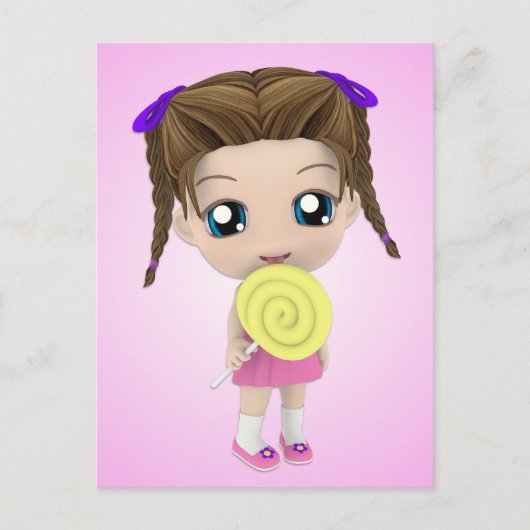 かわいいチビ（小さくかわいく書いた感じ）の女の子の郵便はがき ポストカード (正面)