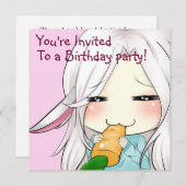 かわいいチビ(小さくかわいく書いた感じ)の女の子、耳のバニー招待状 招待状 (正面/裏面)