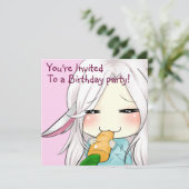 かわいいチビ(小さくかわいく書いた感じ)の女の子、耳のバニー招待状 招待状 (スタンド正面)