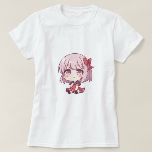 かわいいチビ(小さくかわいく書いた感じ)アニメガールTシャツ Tシャツ (デザイン正面)