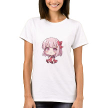 かわいいチビ（小さくかわいく書いた感じ）アニメガールTシャツ