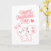 かわいいチビ(小さくかわいく書いた感じ)カップルうさぎハッピーバレンタインデー カード (黄色い花)