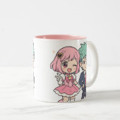 かわいいチビ（小さくかわいく書いた感じ）カップルのアニメマグかわいいギフト ツートーンマグカップ (正面右)