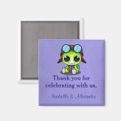 かわいいチビ(小さくかわいく書いた感じ)カートゥーンカメの帽子ありがとう マグネット (正面/裏面)