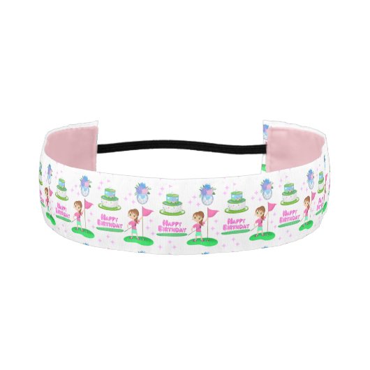 かわいいチビ（小さくかわいく書いた感じ）ガール誕生日ゴルフをテーマにした誕生日 アスレチックヘッドバンド (正面)