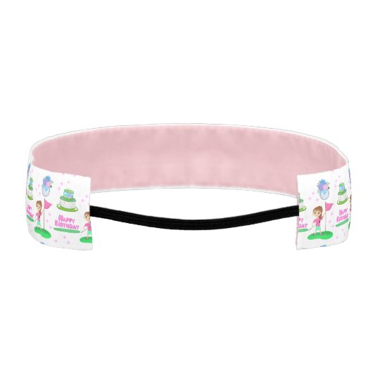 かわいいチビ（小さくかわいく書いた感じ）ガール誕生日ゴルフをテーマにした誕生日 アスレチックヘッドバンド (裏面)