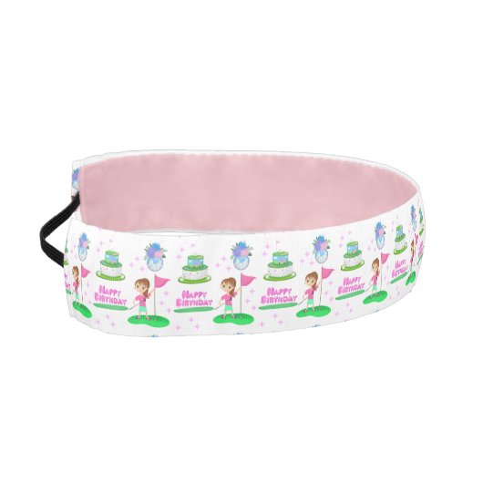 かわいいチビ（小さくかわいく書いた感じ）ガール誕生日ゴルフをテーマにした誕生日 アスレチックヘッドバンド (左)