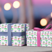 かわいいチビ（小さくかわいく書いた感じ）ガール誕生日ゴルフをテーマにした誕生日 ラッピングペーパーシート