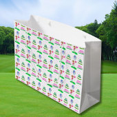 かわいいチビ（小さくかわいく書いた感じ）ガール誕生日ゴルフをテーマにした誕生日 ラージペーパーバッグ