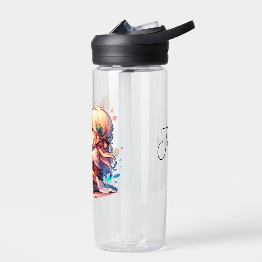 かわいいチビ(小さくかわいく書いた感じ)ガール遊ズハープパーソナライズされた ウォーターボトル (左面)
