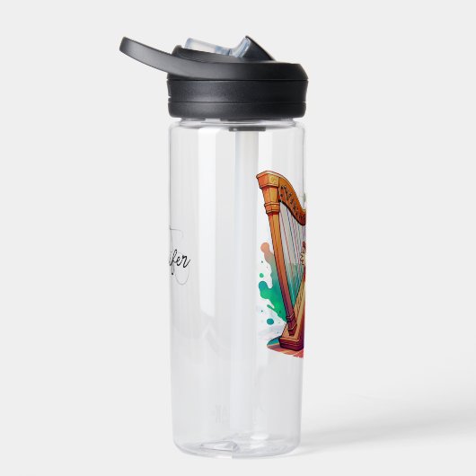 かわいいチビ（小さくかわいく書いた感じ）ガール遊ズハープパーソナライズされた ウォーターボトル (右面)