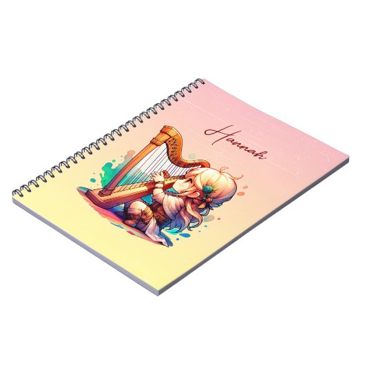 かわいいチビ(小さくかわいく書いた感じ)ガール遊ズハープパーソナライズされた ノートブック (左側)