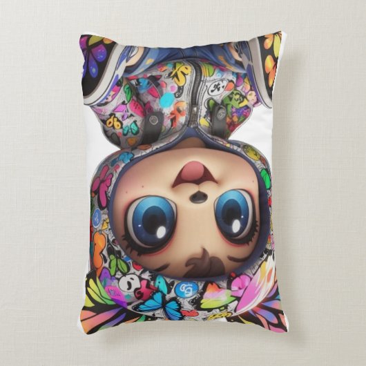 かわいいチビ（小さくかわいく書いた感じ）クマinグラフィティバタフライフード付きスウェットシャツ-  アクセントクッション (正面(垂直))