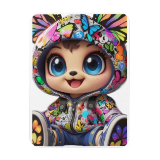 かわいいチビ(小さくかわいく書いた感じ)クマinグラフィティバタフライフード付きスウェットシャツ- マグネット