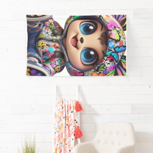 かわいいチビ(小さくかわいく書いた感じ)クマinグラフィティバタフライフード付きスウェットシャツ-  横断幕 (インサイチュ)