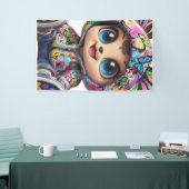 かわいいチビ（小さくかわいく書いた感じ）クマinグラフィティバタフライフード付きスウェットシャツ-  横断幕 (トレードショー)