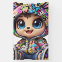 かわいいチビ(小さくかわいく書いた感じ)クマinグラフィティバタフライフード付きスウェットシャツ-