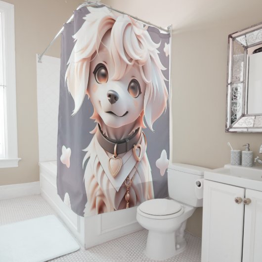 かわいいチビ（小さくかわいく書いた感じ）ゴールデンレトリバーパピー シャワーカーテン (インサイチュ)