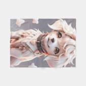 かわいいチビ（小さくかわいく書いた感じ）ゴールデンレトリバーパピー フリースブランケット (正面(横))