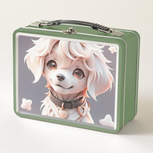 かわいいチビ（小さくかわいく書いた感じ）ゴールデンレトリバーパピー メタルランチボックス (正面)