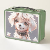 かわいいチビ（小さくかわいく書いた感じ）ゴールデンレトリバーパピー メタルランチボックス (裏面)