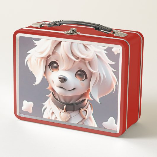 かわいいチビ（小さくかわいく書いた感じ）ゴールデンレトリバーパピー メタルランチボックス (正面)