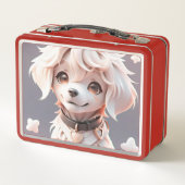 かわいいチビ（小さくかわいく書いた感じ）ゴールデンレトリバーパピー メタルランチボックス (裏面)