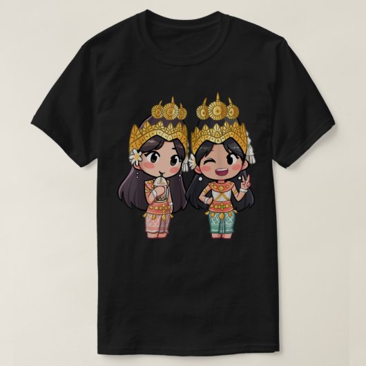 かわいいチビ（小さくかわいく書いた感じ）スタイルカンボジアンクメルアプサラBFFフレンド Tシャツ (デザイン正面)