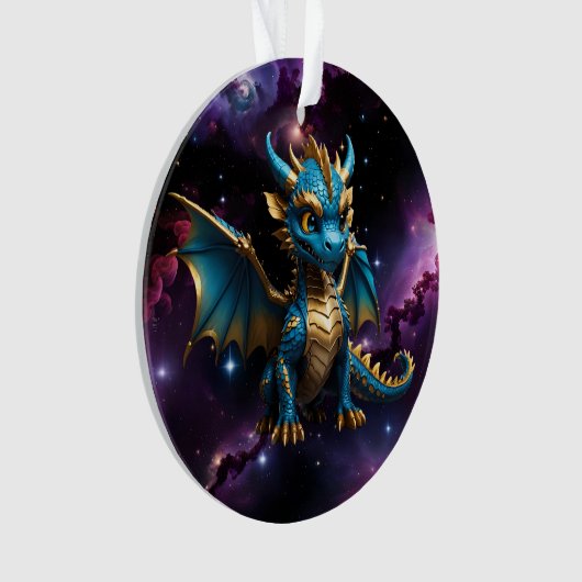かわいいチビ(小さくかわいく書いた感じ)スタイルブルードラゴン オーナメント (正面)