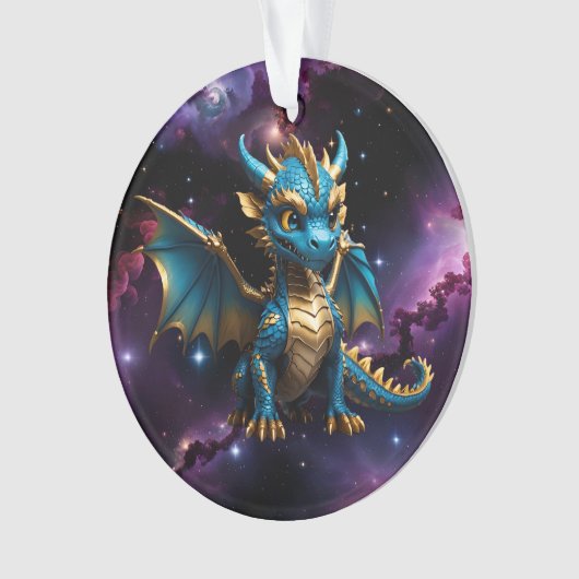 かわいいチビ(小さくかわいく書いた感じ)スタイルブルードラゴン オーナメント (正面)
