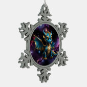 かわいいチビ（小さくかわいく書いた感じ）スタイルブルードラゴン スノーフレークピューターオーナメント (左)