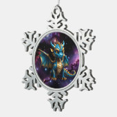 かわいいチビ（小さくかわいく書いた感じ）スタイルブルードラゴン スノーフレークピューターオーナメント (右)