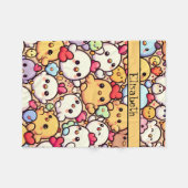 かわいいチビ(小さくかわいく書いた感じ)チキンパターンデザイン パーソナライズされた フリースブランケット (正面(横))