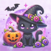 かわいいチビ（小さくかわいく書いた感じ）ハロウィーンブラックキャットとカボチャ シール (正面)