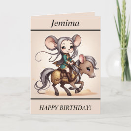かわいいチビ(小さくかわいく書いた感じ)マウス乗馬誕生日カード シーズンカード