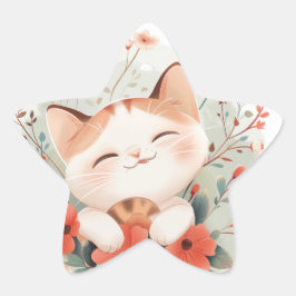かわいいチビ(小さくかわいく書いた感じ)猫の花猫好きプレゼント 星シール