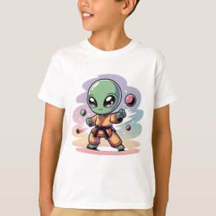 かわいいチビ（小さくかわいく書いた感じ）空手エイリアンおもしろいかわいいUFO Tシャツ