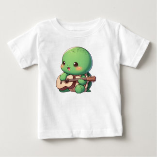 かわいいチビ(小さくかわいく書いた感じ)遊タートルズギター ベビーTシャツ