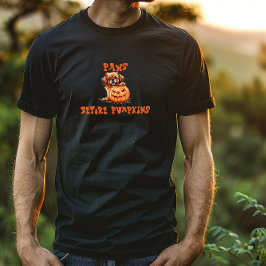 かわいいチベット語スパニエル犬ハロウィーンオレンジの皮肉 Tシャツ