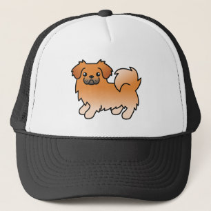 かわいいチベット・スパニエルの赤いキャラクタードッグ キャップ