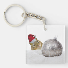 かわいいチムンクシルバーと雪のクリスマスホリデー キーホルダー