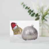 かわいいチムンクシルバーと雪のクリスマスホリデー シーズンポストカード (スタンド正面)