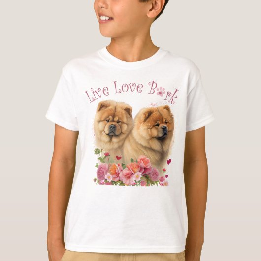 かわいいチャウチャウの花柄デザイン Tシャツ (正面)