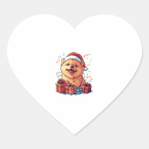 かわいいチャウチャウサンタハットクリスマスおもしろいクリスマスドッグ ハートシール