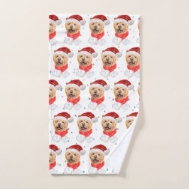 かわいいチャウチャウ犬のクリスマスパターン ハンドタオル