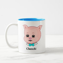 かわいいチャンチ豚のキャラクターのツートンカラーのコーヒーマグ ツートーンマグカップ