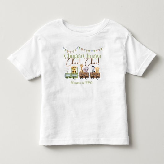かわいいチュッガの 2歳の誕生日 水彩動物列車 トドラーTシャツ (正面)